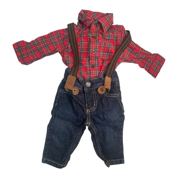 Carter's Other - Carter's Red Plaid Shirt and Denim Jeans Pants and Suspenders Set Size: 3m